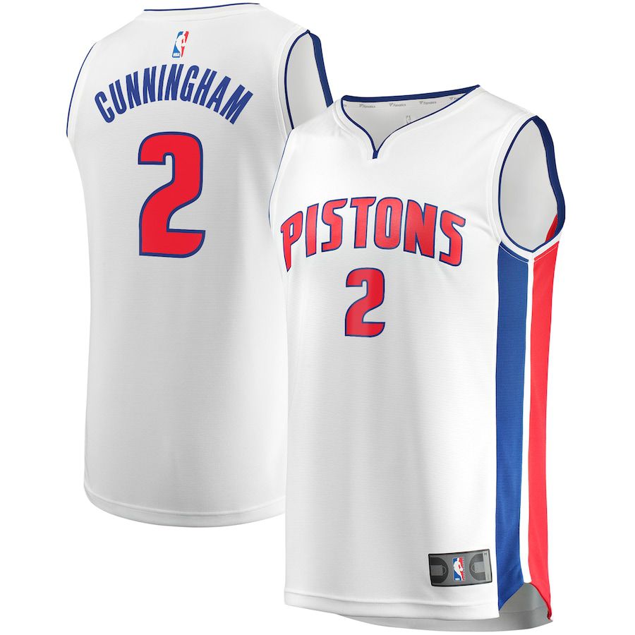 Men Detroit Pistons #2 Cade Cunningham Fanatics Branded White 2022-23 Fast Break Replica NBA Jersey